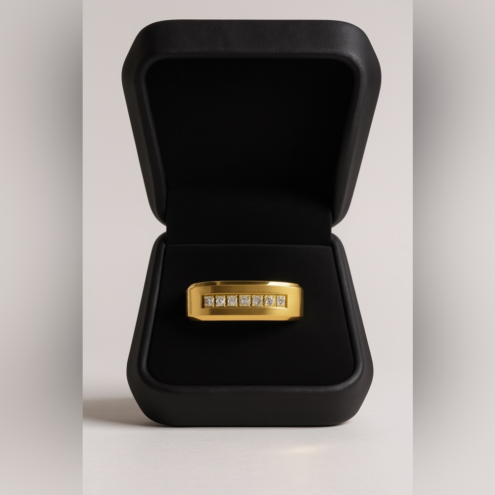NEW 8mm Gold Tungsten Ring with CZ Stones – Unisex Statement Band (Size 12) - Picture 4 of 5
